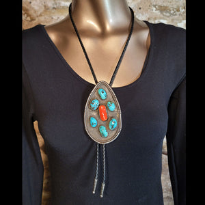 Bolo Turquoise / Red Coral Necklace - NMH31
