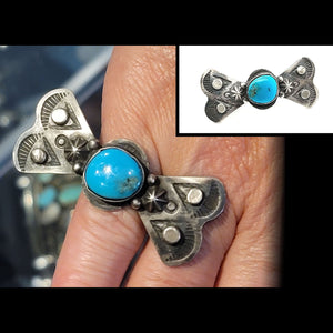 Bow Tie Ring W/Turquoise - CB - Size 7.5 - R234