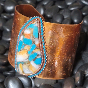 Copper Cuff with Composite Turquoise - Beaded - CSZ7