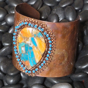Copper Cuff with Composite Turquoise - Beaded - CSZ8