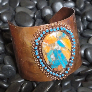 Copper Cuff with Composite Turquoise - Beaded - CSZ8