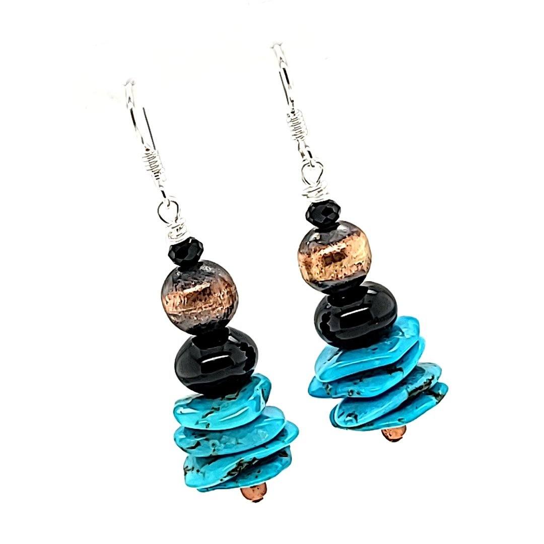 Copper/Onyx/Turquoise Stacked Earrings - E583