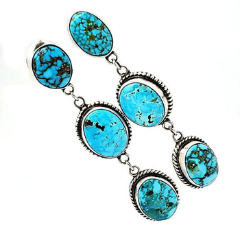 (E) Turquoise / Sterling 3 Stone Drop “B” earrings - E361