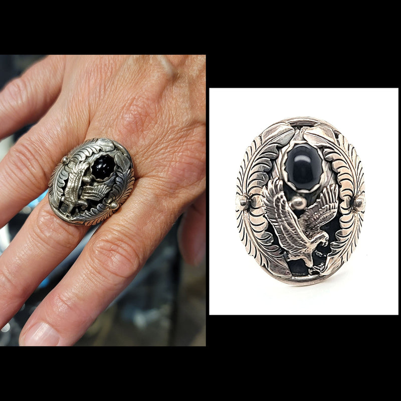 Eagle/Onyx Ring "A" - Size 15 - RMH77