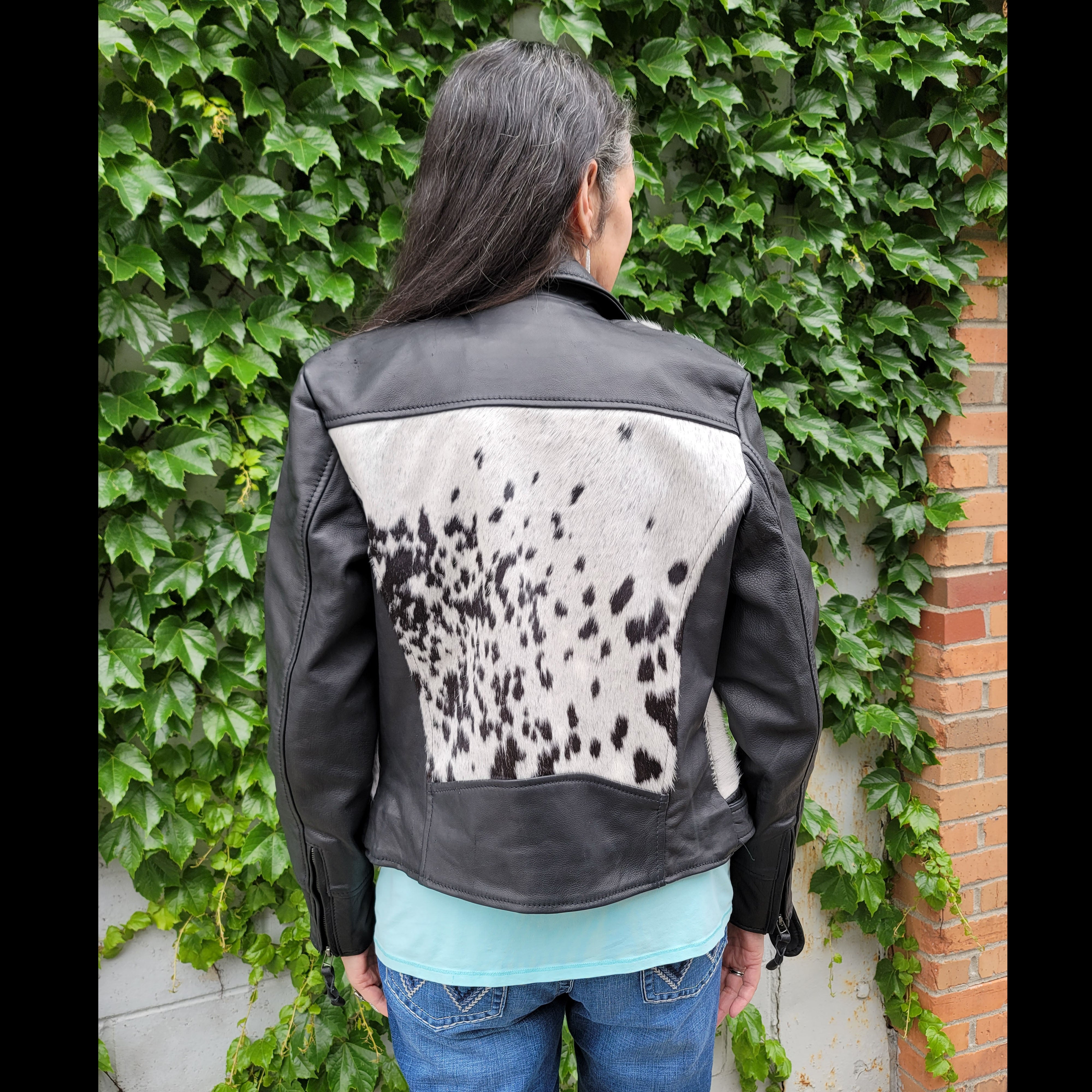 Etta Black Leather/Cowhide Moto Jacket - JKSTS1