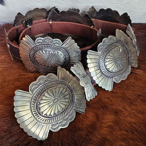 German Silver Bow Concho Leather Belt - BBAR14
