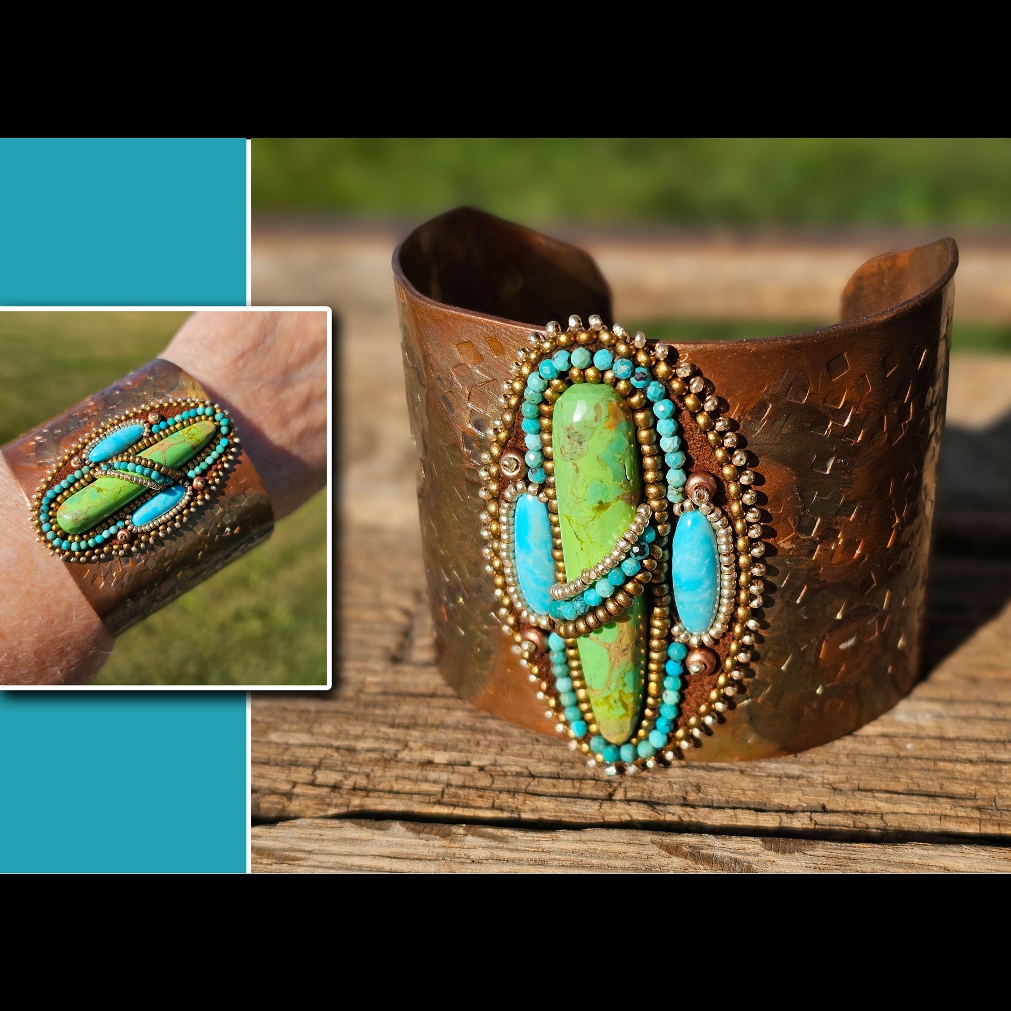 Hammered Copper Beaded Cuff - Locally Handcrafted - CZS10