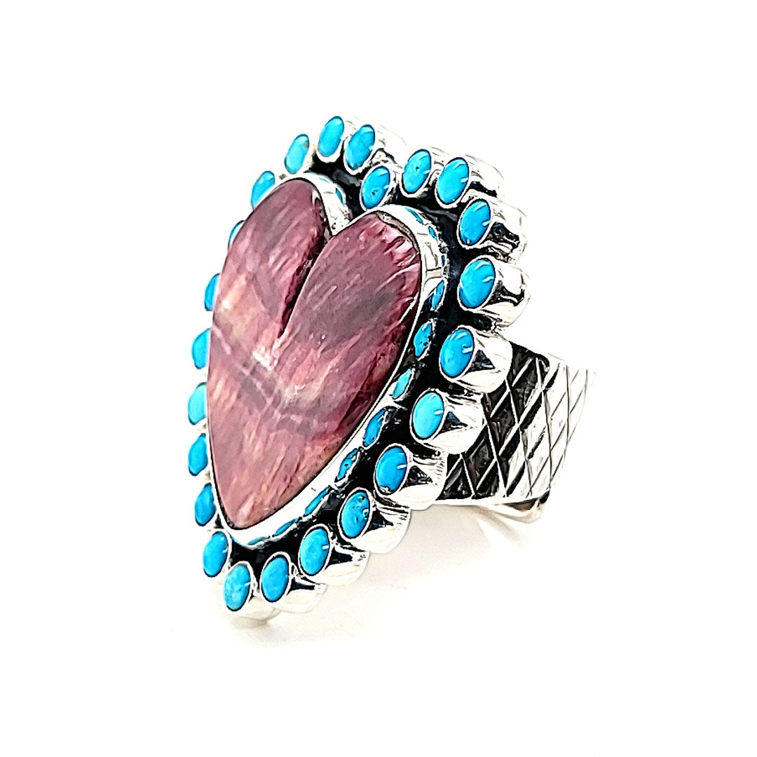 Heart Purple Spiny / Turquoise - Adjustable Ring - RFJ1