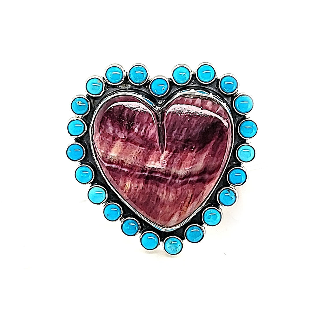Heart Purple Spiny / Turquoise - Adjustable Ring - RFJ1