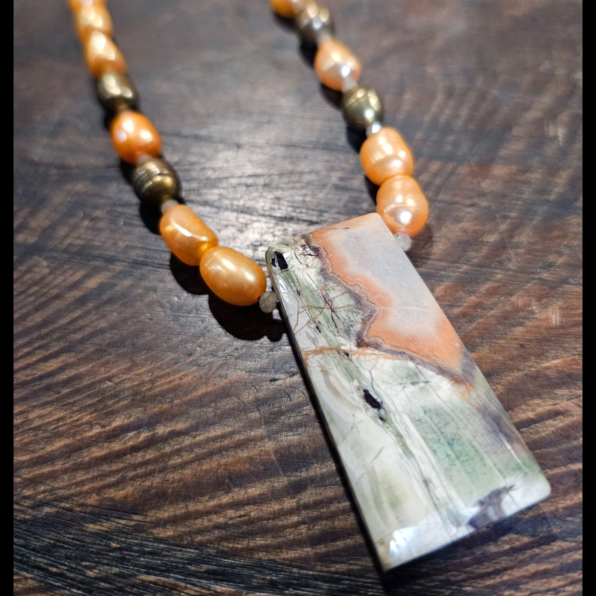 Imperial Jasper on Pearl Necklace - NSZ71