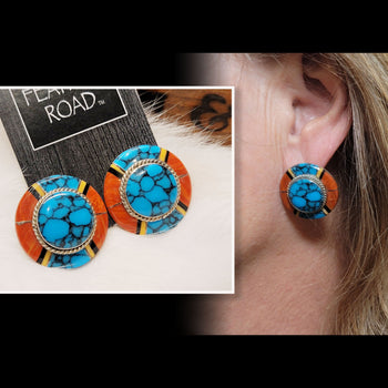 Inlaid Round Post Earrings - EMH12