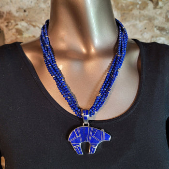 Lapis Necklace with Sterling Silver Bear Pendant - NSP6