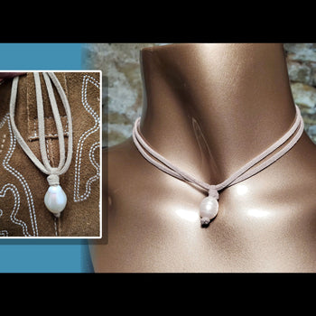 Leather With Single Pearl Necklace - NK17-G