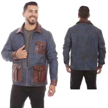 Men's Denim & Leather Jacket - JKSY15