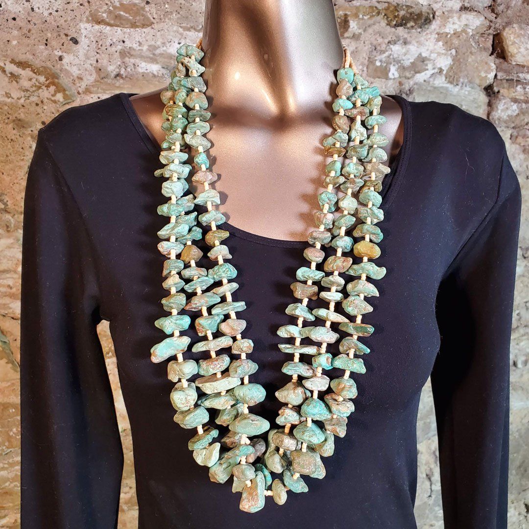 (N) Turquoise 3-Strand Nugget Necklace - N430