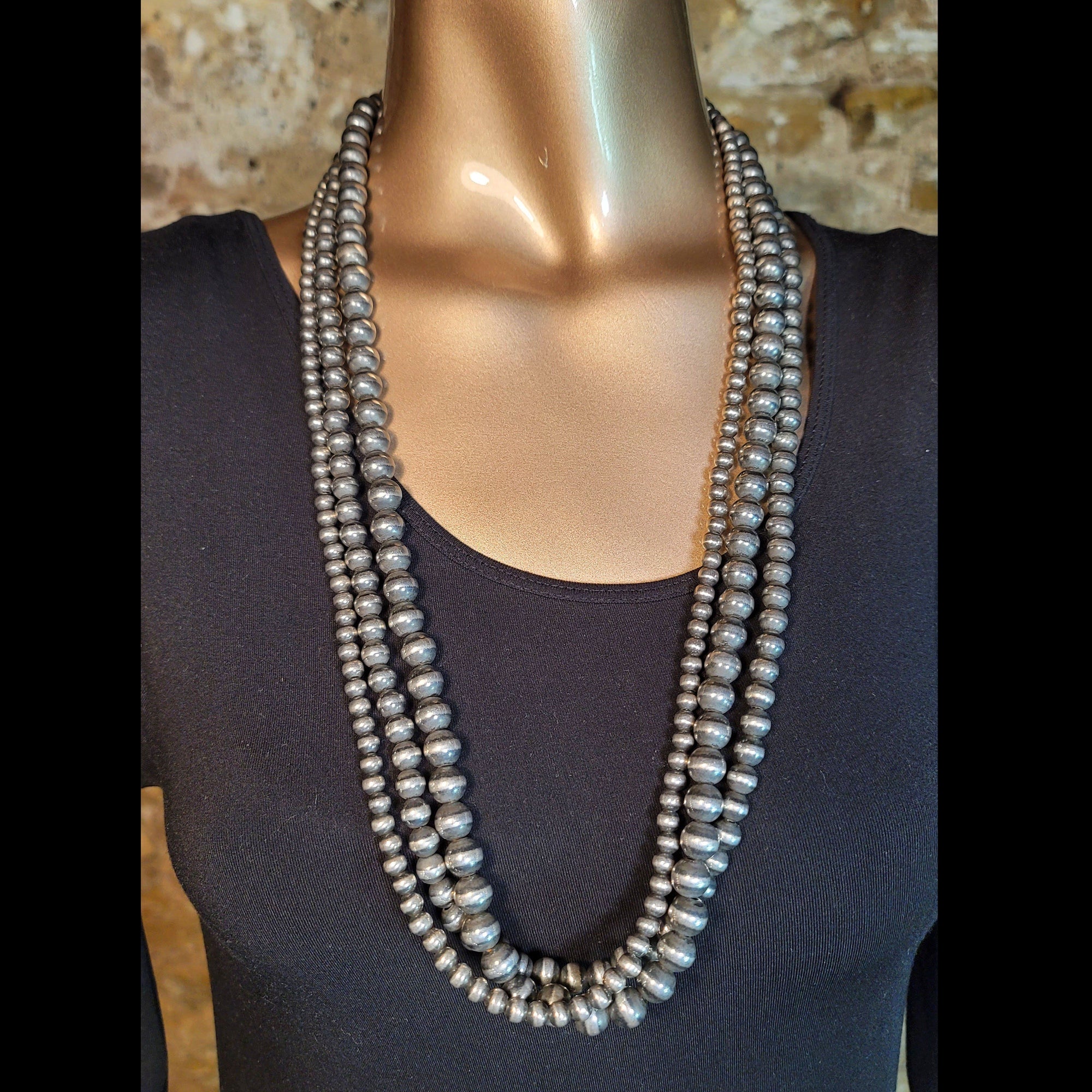 Navajo Pearl 60" 3 Strand Necklace - 6-8-10mm - NNP66