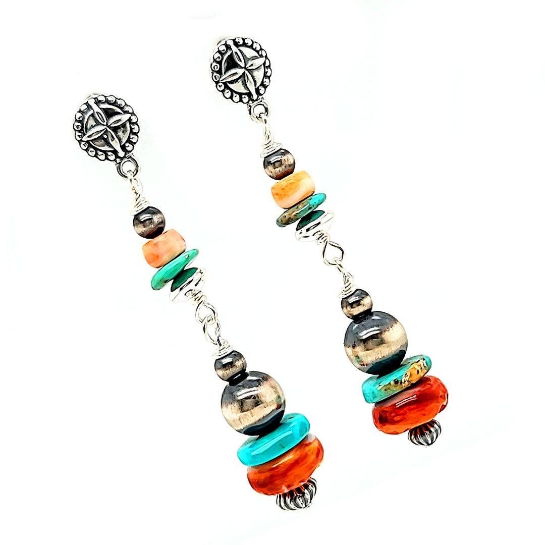 Navajo Pearl /Turquoise / Spiny Oyster Stacked Earrings - E809