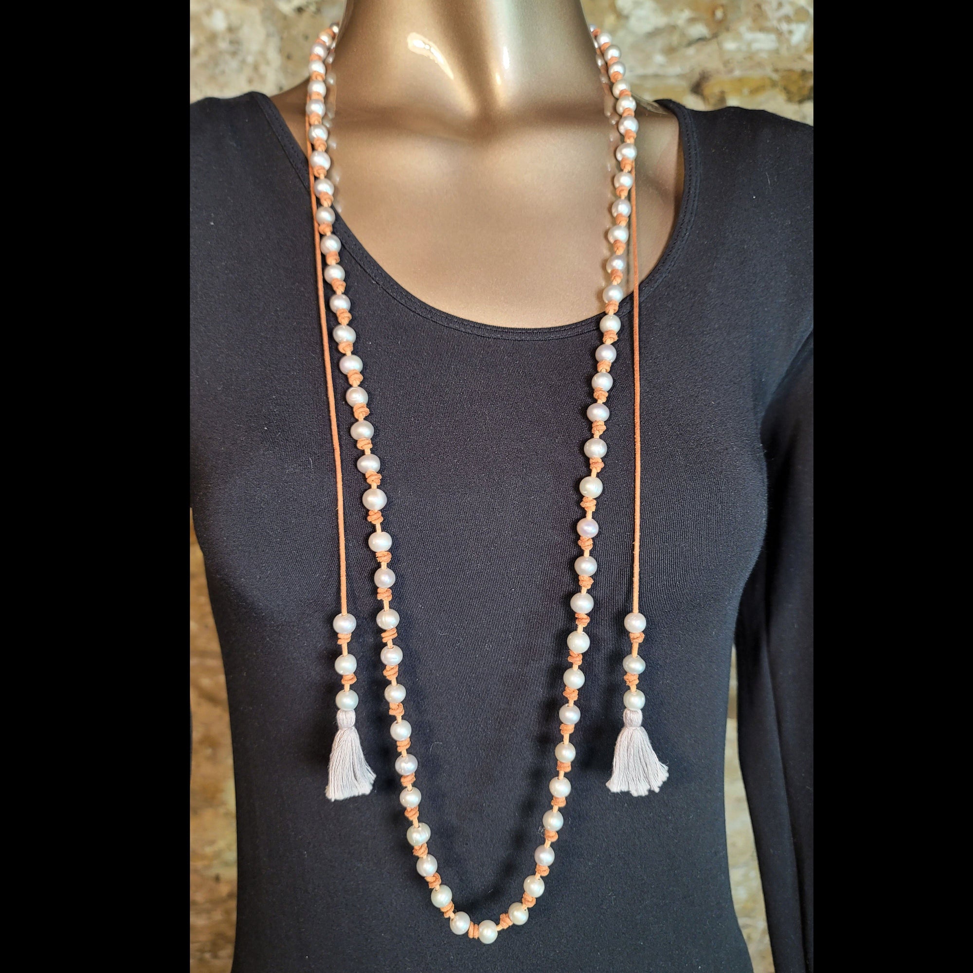 Pearl/Leather/Tassel Necklace - N566