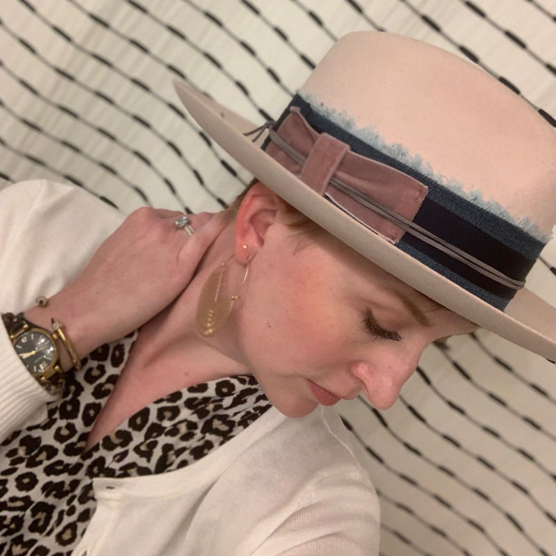 Pink Champagne /Denim & Velvet Bow - HGH6