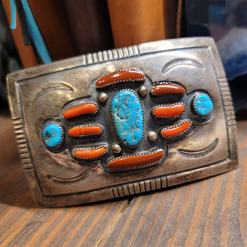 Red Coral/Turquoise - CM Yazzie Buckle - BBWP1