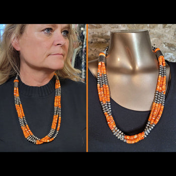 Spiny Oyster / Navajo Pearl 4-Strand Necklace - NSW15