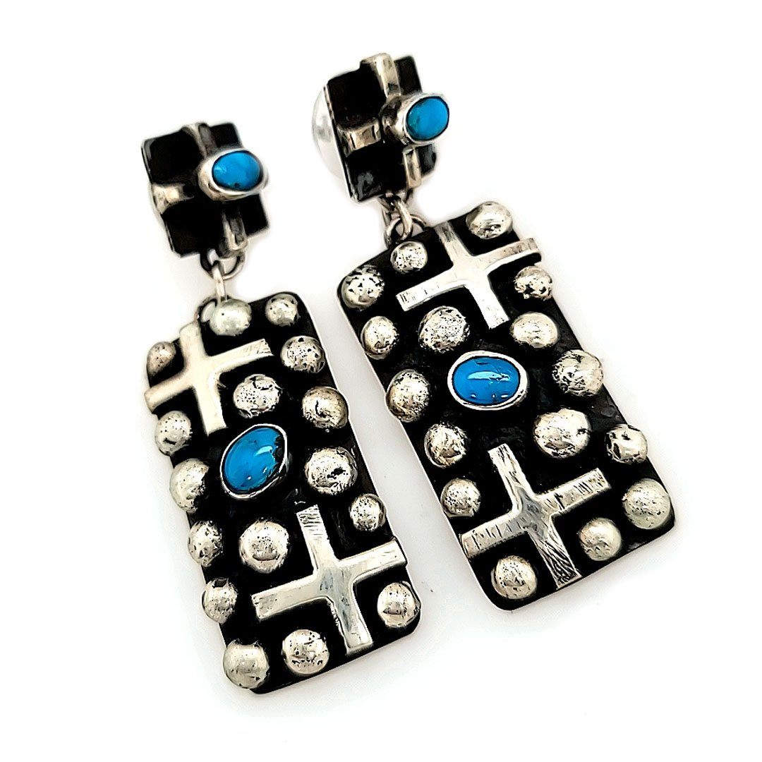 Sterling Cross/Dot Turquoise Earrings - E327