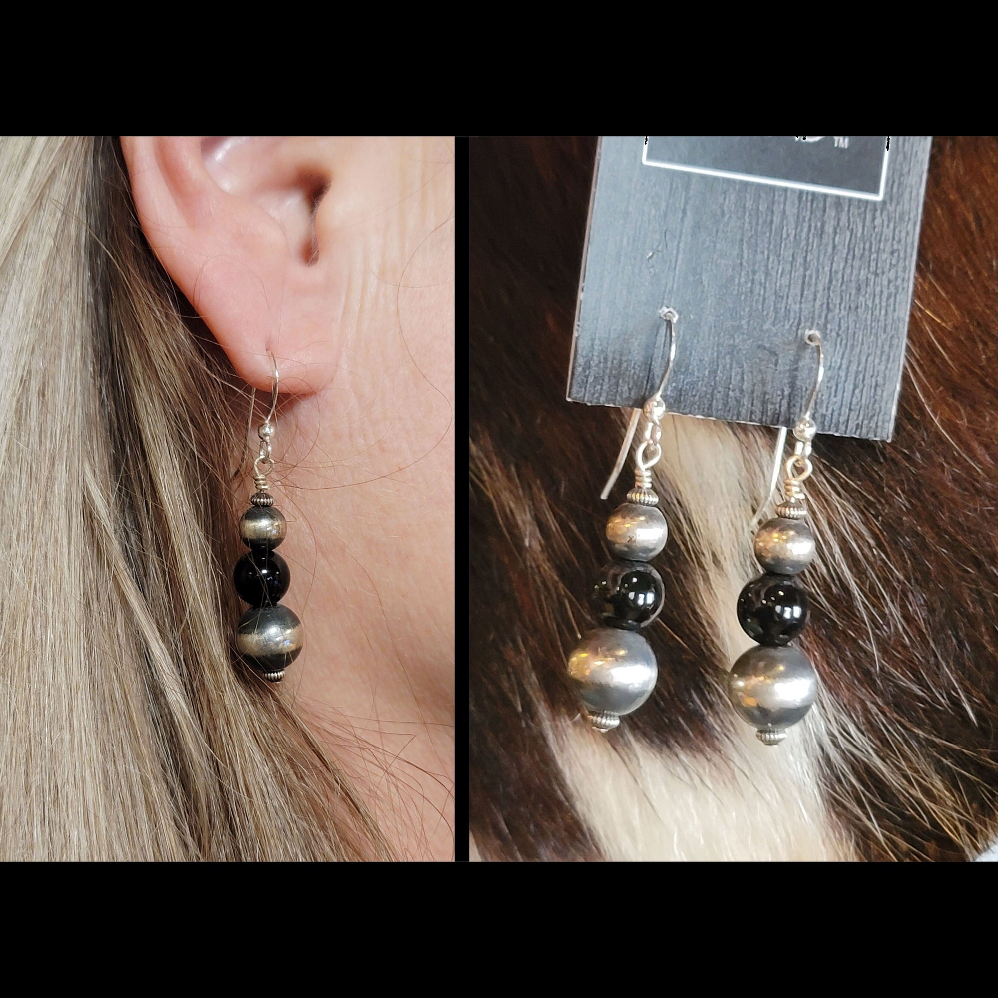 Sterling Pearl & Onyx Earrings - ESPR19
