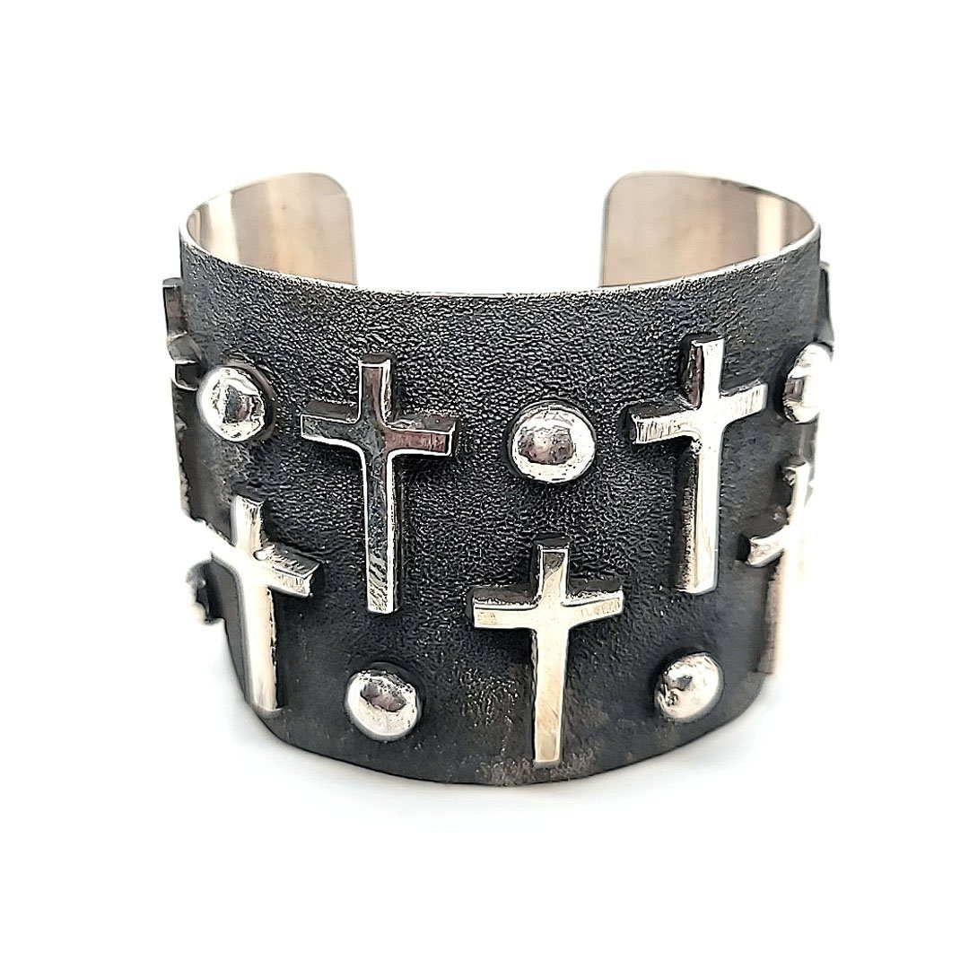 Sterling Silver Cross & Dot Cuff - CUFF227