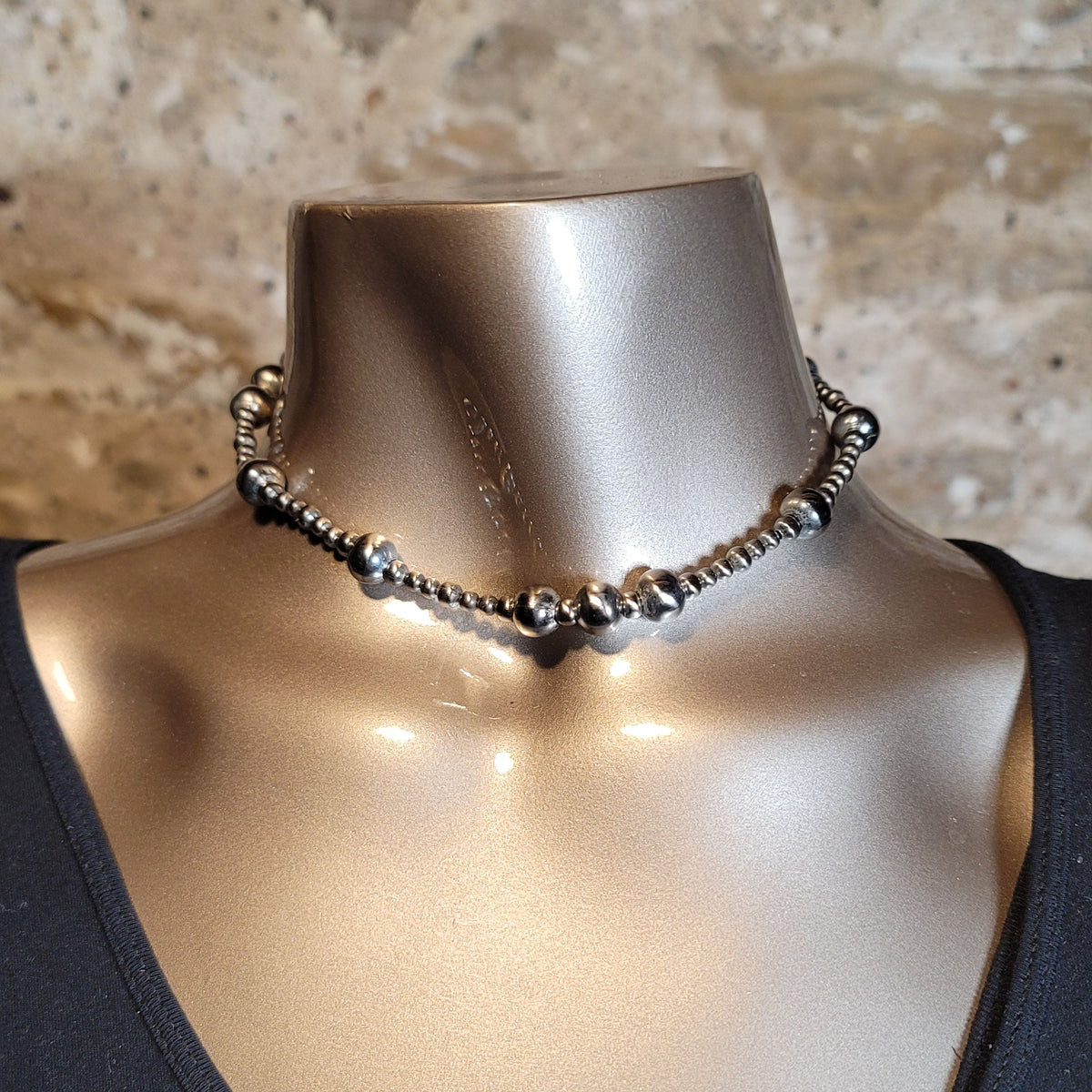 Sterling Silver Plated 4, 5 &10 mm Navajo Pearl Necklace - SSPB14