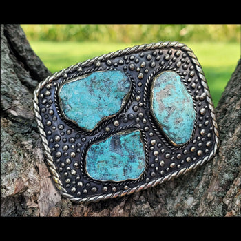 Turquoise 3-Stone German Silver Buckle - BBPW7-A