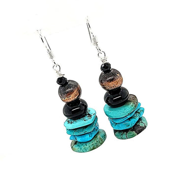 Turquoise / Copper / Onyx Stacked Earrings - E578