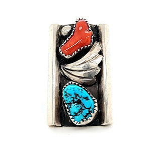 Turquoise / Coral Rectangle Shape Ring - Size 6.5 - RMH44