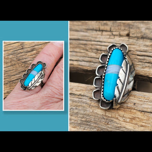 Turquoise / Mother Of Pearl Vintage Ring - Size 4-1/2 - RMH8