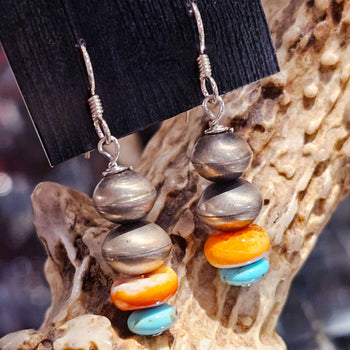 Turquoise / Spiny Oyster / Silver Pearl Earrings - ESZ135