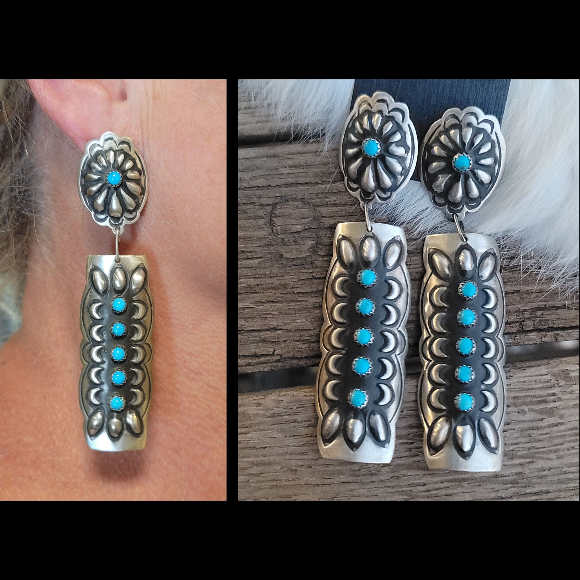 Turquoise & Stamped Sterling Post Earrings - EAZ146