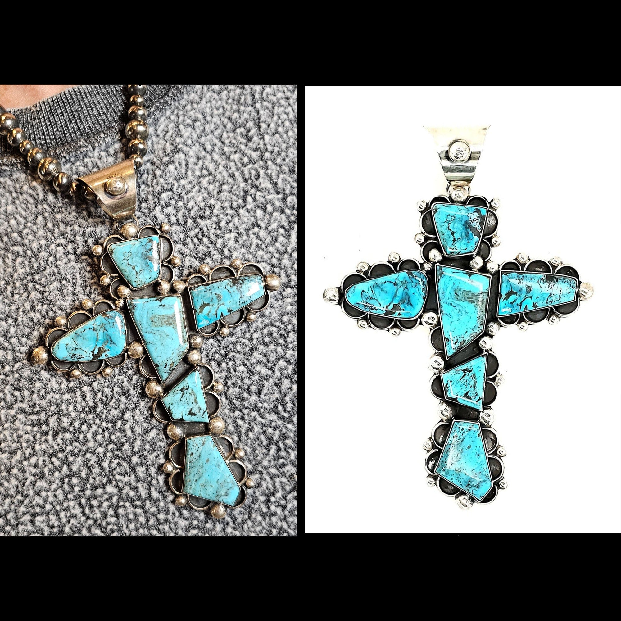 Turquoise / Sterling Cross Pendant - CB - PEND170