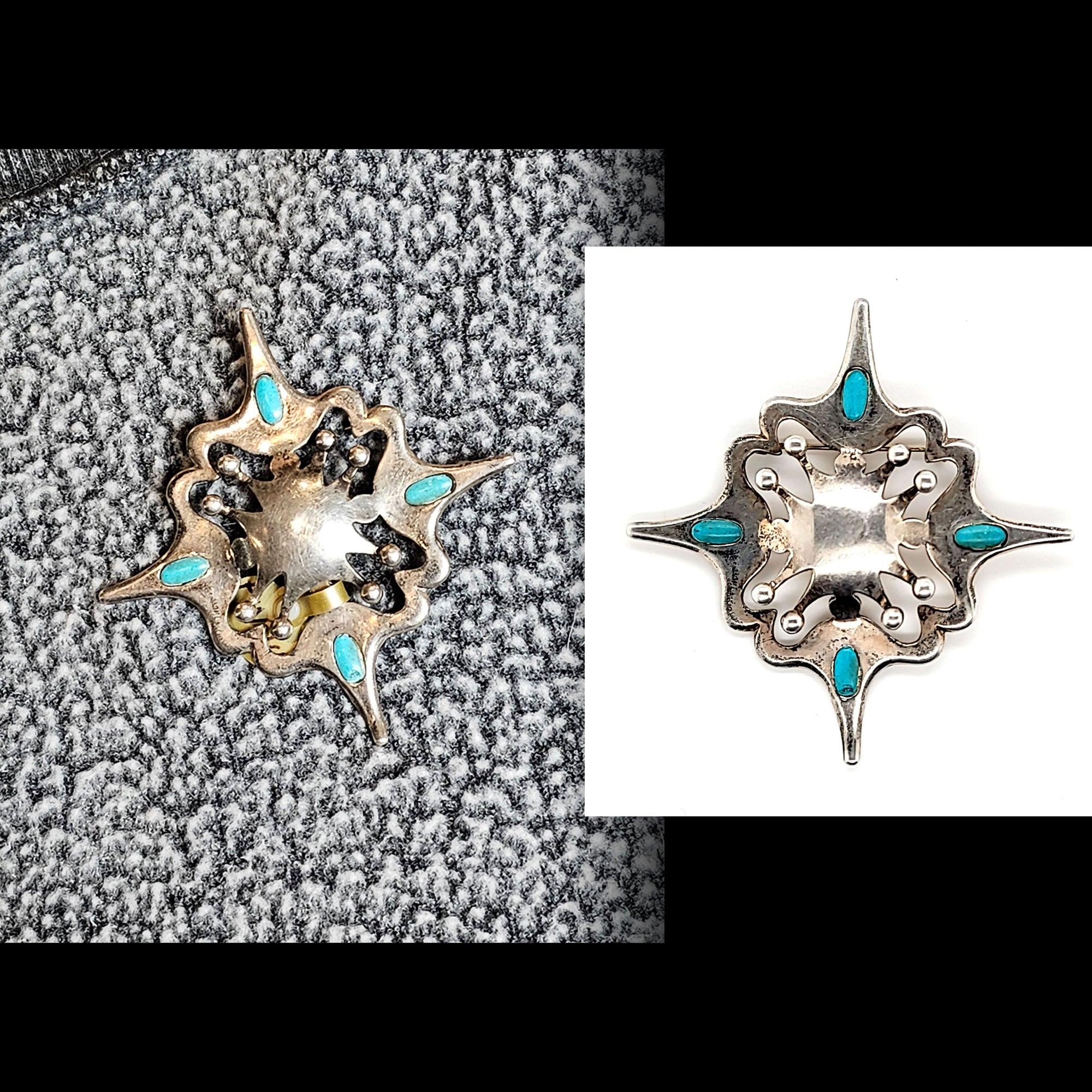 Turquoise & Sterling Silver Star Pin - PIN24