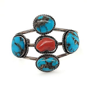 Turquoise with Red Coral Center Cuff - CMH92