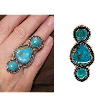 Vintage 3-Stone Turquoise Ring - Size 7 - RMH28