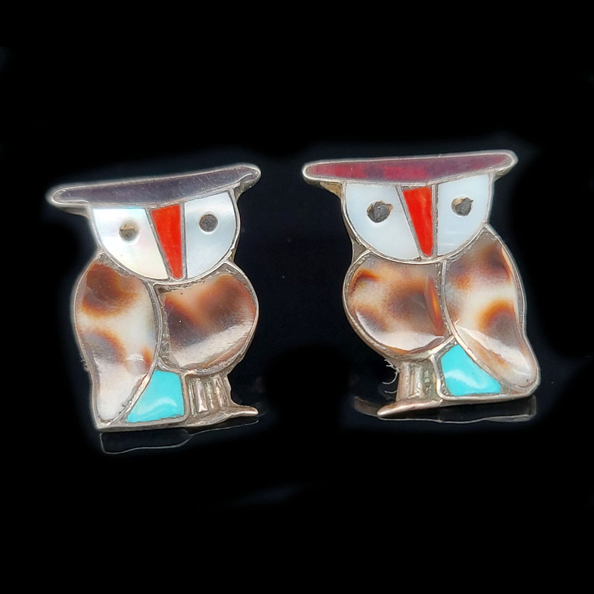 Vintage Inlaid Owl Earrings - EMH4
