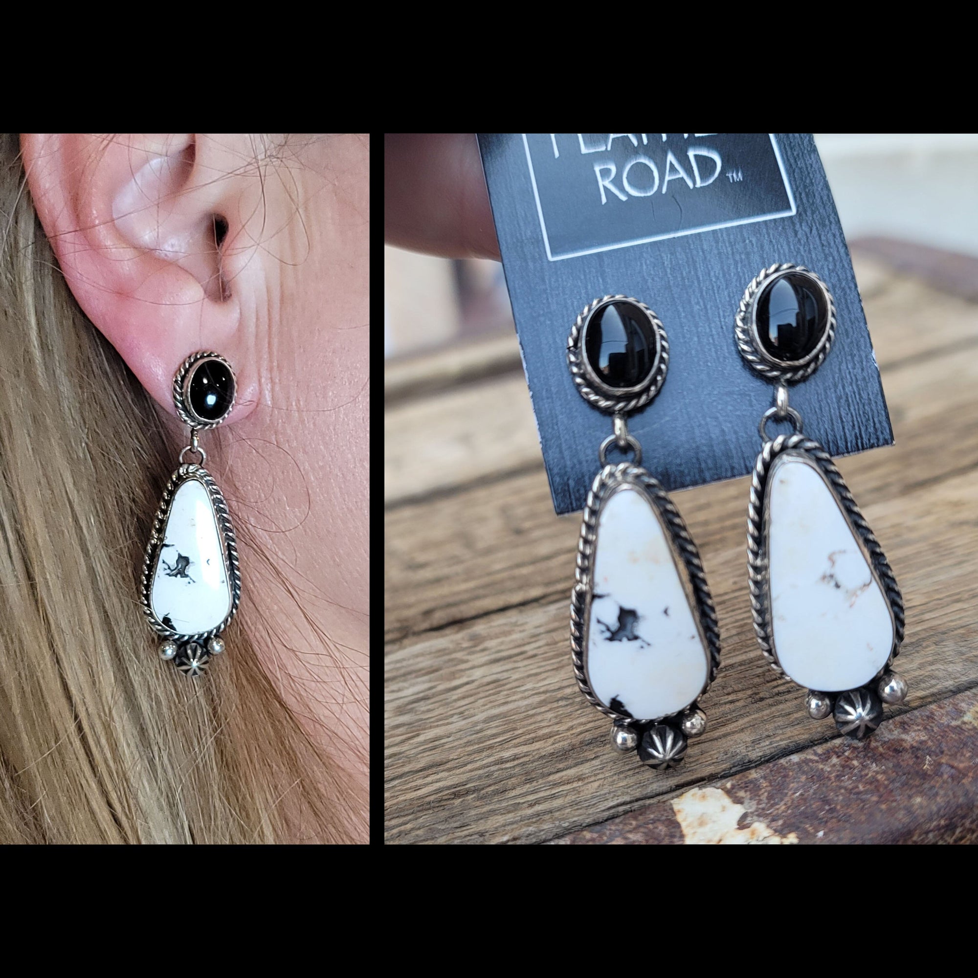 White Buffalo & Onyx Post Earrings - ESPR2
