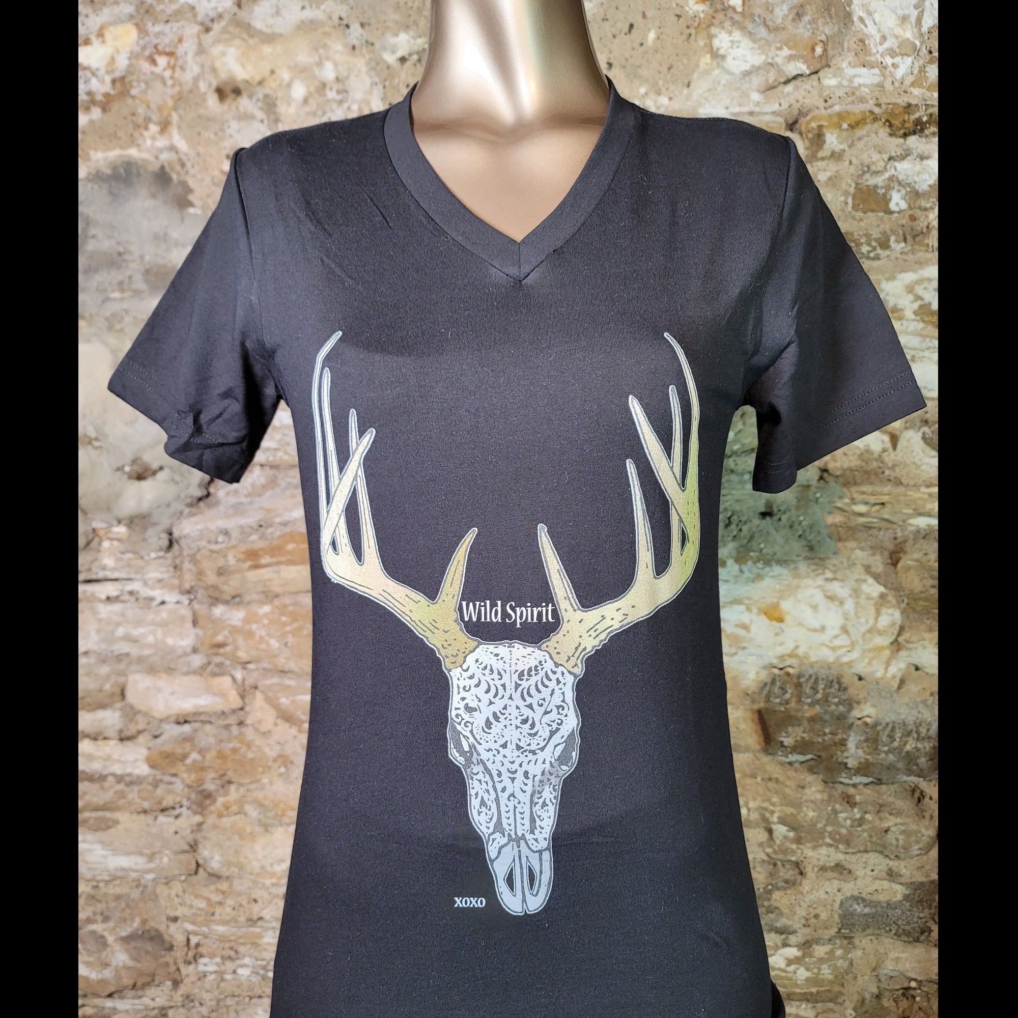 Wild Spirit Cow Skull V-Neck T-Shirt - TPXO27